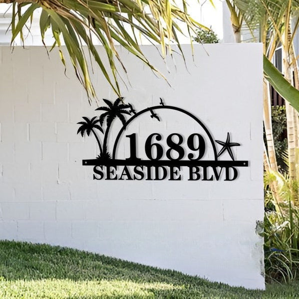 Custom Palm Tree Metal House Number Sign: Coastal Beach House Decor