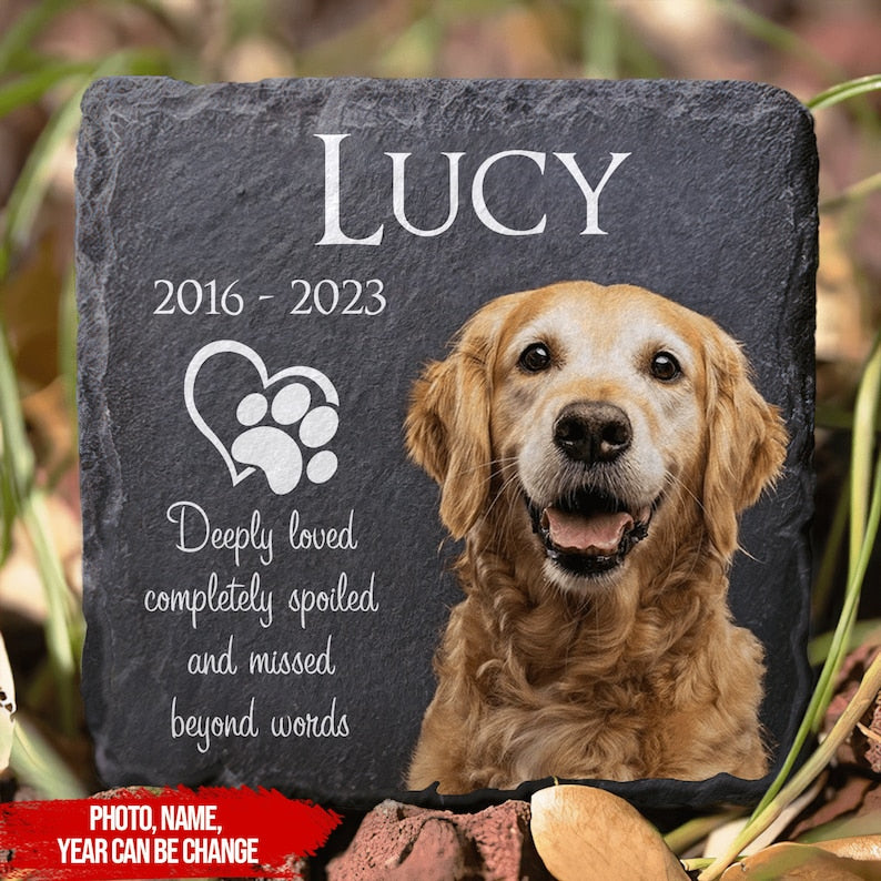 Deeply Loved Completely Spoiled And Missed Beyond Words - Personalized Dog Cat Memorial Garden Stone, Pet Loss Gifts, Pet Keepsake