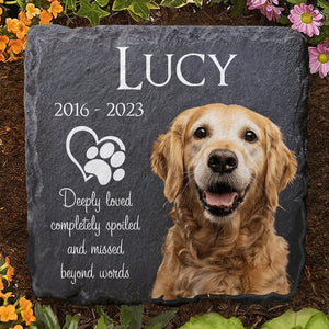 Deeply Loved Completely Spoiled And Missed Beyond Words - Personalized Dog Cat Memorial Garden Stone, Pet Loss Gifts, Pet Keepsake