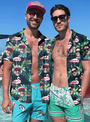 Men's All Over Print Hawaiian Shirt with Face, Custom photo Flamingo Shirts, Bachelor Party Shirts, Stag do Shirts Women Kids Shirts