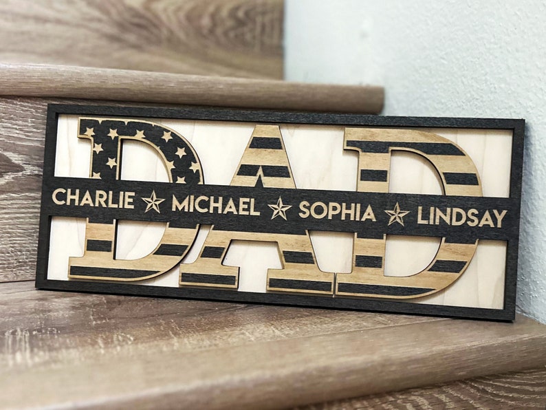Gifts for Dad Personalized, Dad Birthday Gifts, Custom Dad Sign, Dad Gifts from Daughter, Dad US Flag Wood Sign, Gifts from Kids, Gift Father