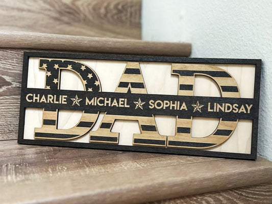 Gifts for Dad Personalized, Dad Birthday Gifts, Custom Dad Sign, Dad Gifts from Daughter, Dad US Flag Wood Sign, Gifts from Kids, Gift Father