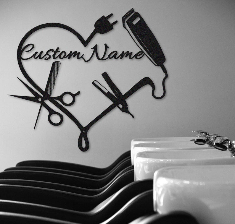 Personalized Hair Salon Metal Sign,Hairstylist Gift,Custom Salon Wall Decor,Salon Welcome Sign,Custom Door Hanger,Beauty Salon Wall Art