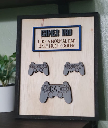 Gamer Dad Wooden Sign | Father's Day Gift | Nerdy Unique Gift | Custom Names and Controllers | Playstation | XBox | Nintendo