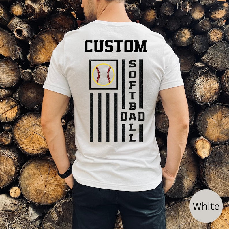 Custom Softball Shirt For Dad, Personalized T-Shirt For Coach Gift For Husband Game Day Tee For Men, Fathers Day Tshirt for Sports Dad Idea