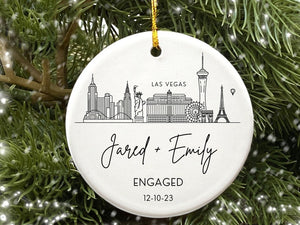 Engagement Ornament Personalized City Skyline Just Engaged Gift, Cities Christmas Ornaments 1st Xmas Engaged Couples Ornament Gay Engagement