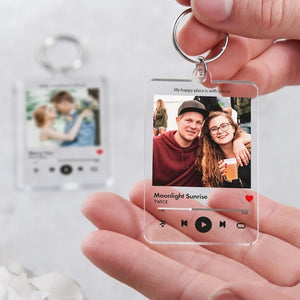 Personalised Music Photo Keyring, Keychain Gift with Photo and Message for Birthday, Anniversary, Valentines, Christmas Gift, Music Gift