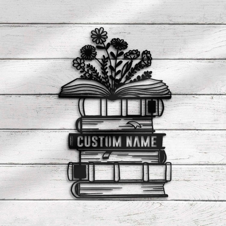 Custom Librarian Book Reading Metal Wall Art, Personalized Reader Name Sign Home Decor Read More Books Nerd Decoration Book Lover
