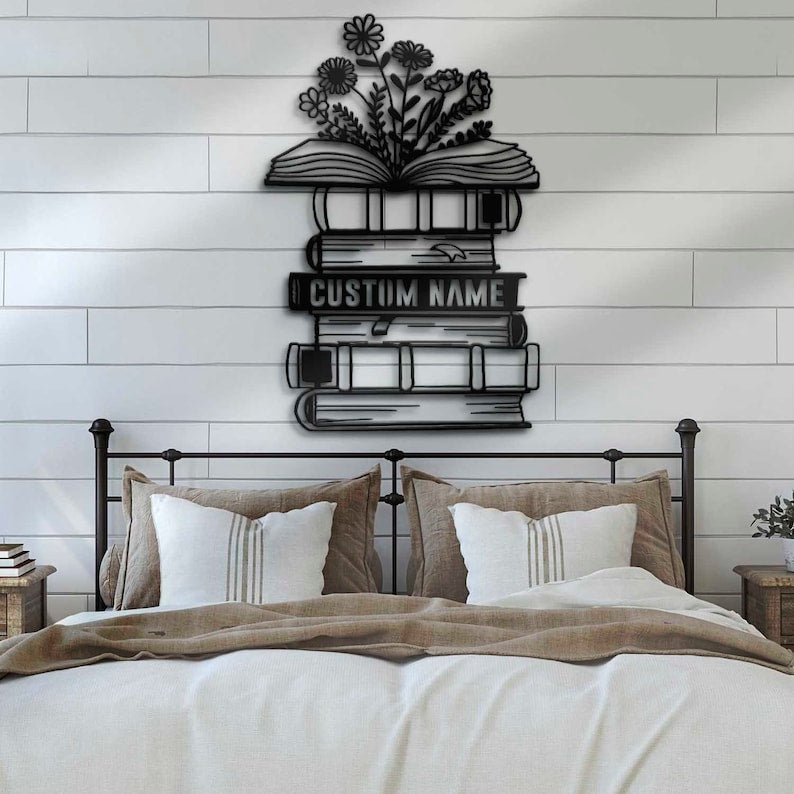 Custom Librarian Book Reading Metal Wall Art, Personalized Reader Name Sign Home Decor Read More Books Nerd Decoration Book Lover