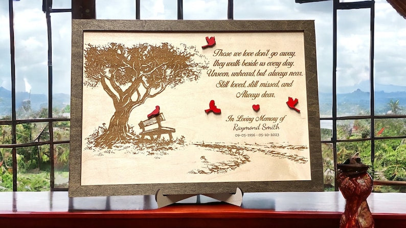Wood Cardinal Memorial Plaque Personalized Bereavement Gift, Sympathy Gift, Custom Memorial Wall Decor, Loss of Loved One Gift, In Memory