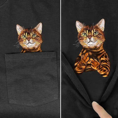 Funny Cat T-Shirt Side Pocket Hidden Middle Finger Signed Funny Cat Printed T-Shirt Perfect Gift Idea