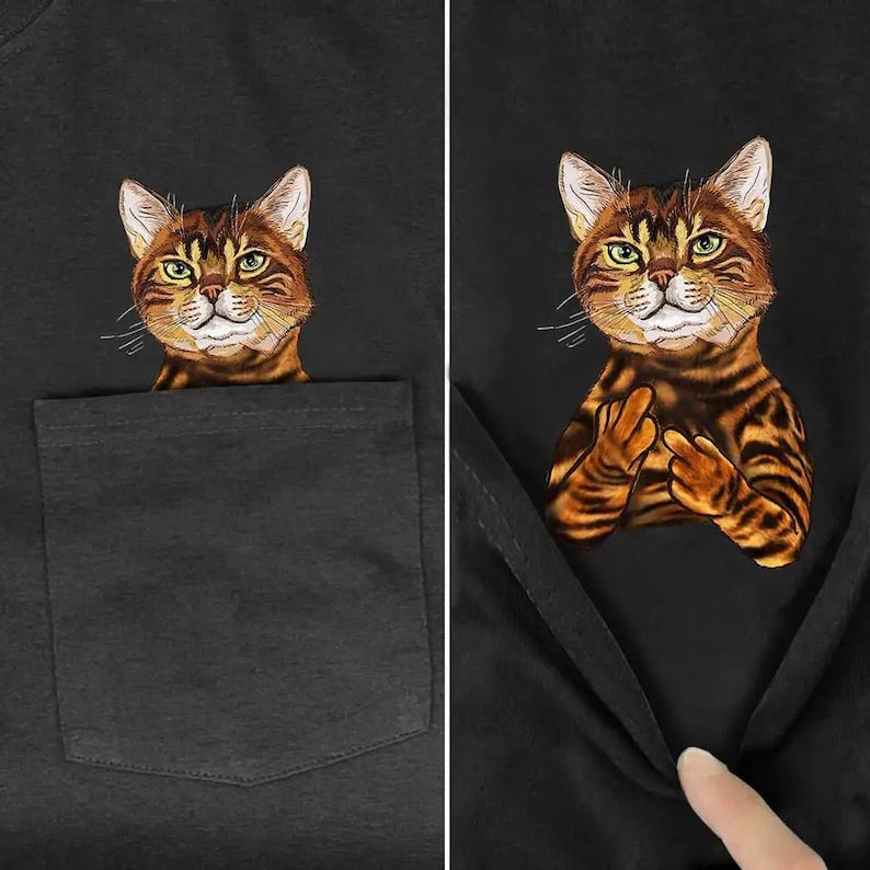 Funny Cat T Shirt Side Pocket Hidden Middle Finger Signed Funny Cat Pr Best Custom