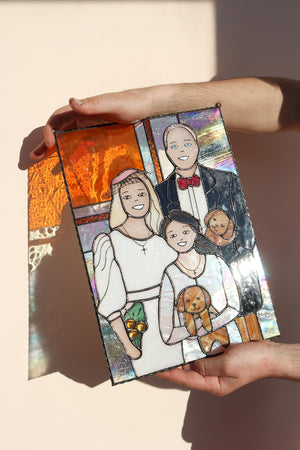 Custom Stain glass Portrait Panel Picture People Family Bereavement gift Wall Window Hanging Suncatcher personalized mothers day gift