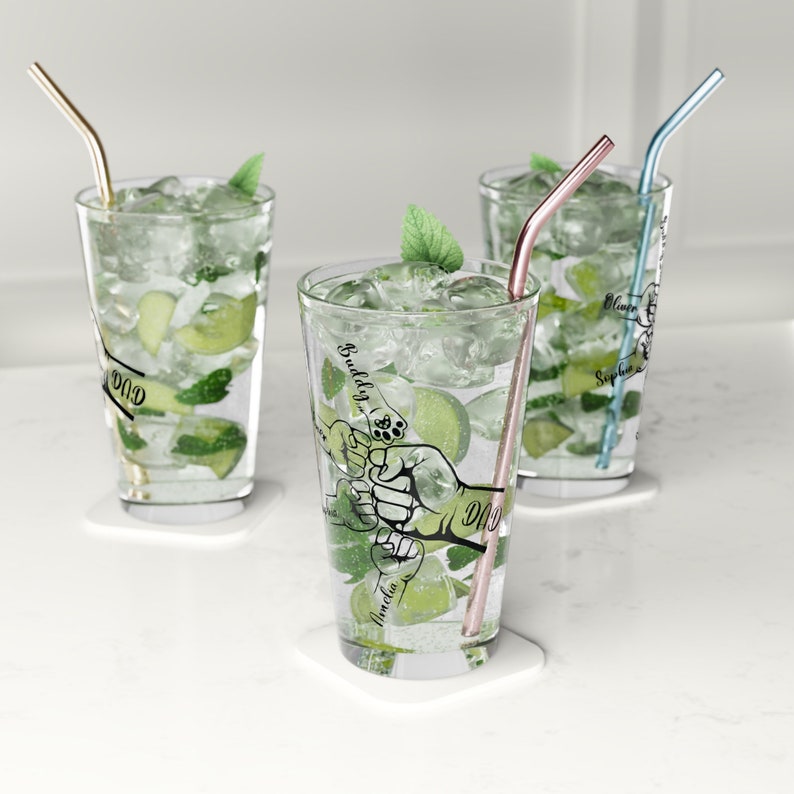 Best Dad Ever Dad Fist Bump - Personalized Father's Day Gift from Daughter Or Son, Daddy Papa Grandpa Gift - Stemless Pint Glass, 16oz Beer Can