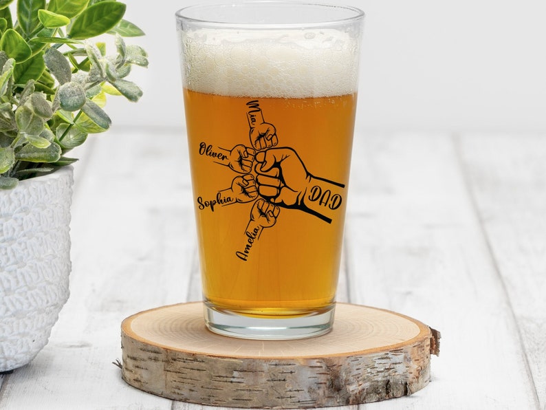 Best Dad Ever Dad Fist Bump - Personalized Father's Day Gift from Daughter Or Son, Daddy Papa Grandpa Gift - Stemless Pint Glass, 16oz Beer Can