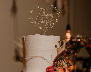 Personalized Wedding Cake Topper with heart, Custom Couples Script Cake Topper for Weddings, Rustic cake topper, Anniversary Cake toppers