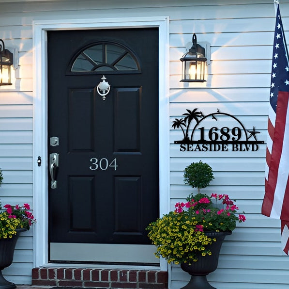 Custom Palm Tree Metal House Number Sign: Coastal Beach House Decor