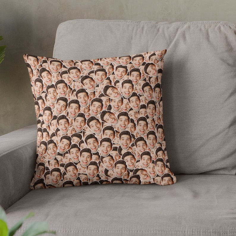 Custom Funny Face Pillow Cover, Multi-Face Pillowcase, Personalized Plush Couple Pillow Cover, Custom Birthday/Anniversay Gifts