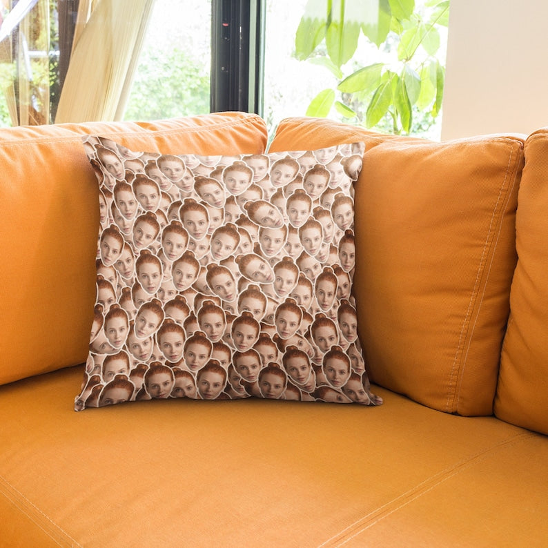 Custom Funny Face Pillow Cover, Multi-Face Pillowcase, Personalized Plush Couple Pillow Cover, Custom Birthday/Anniversay Gifts