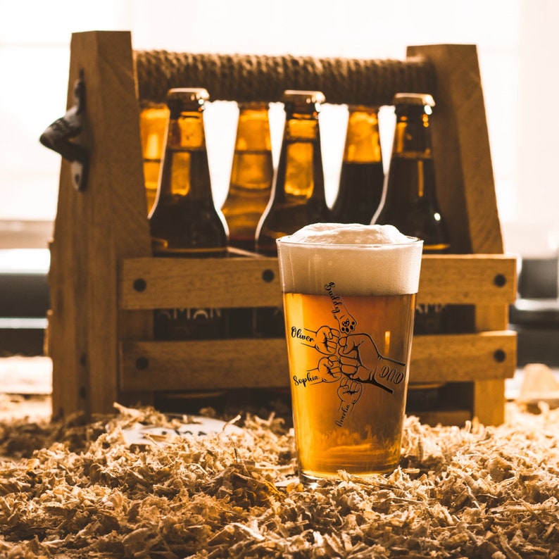 Best Dad Ever Dad Fist Bump - Personalized Father's Day Gift from Daughter Or Son, Daddy Papa Grandpa Gift - Stemless Pint Glass, 16oz Beer Can