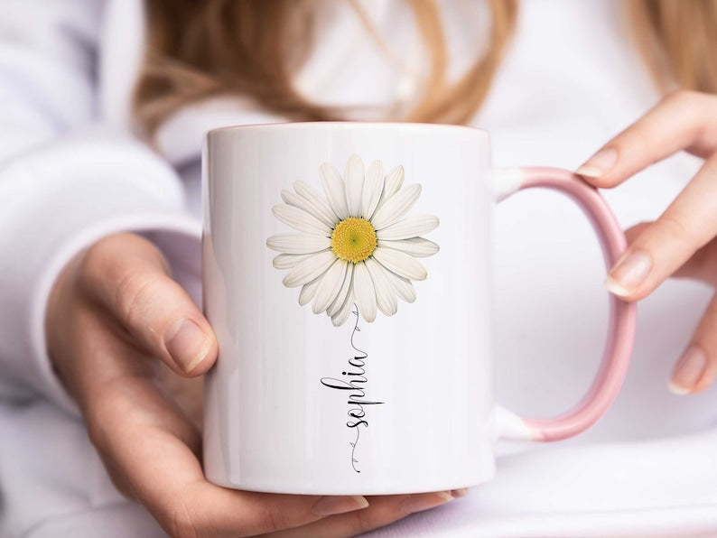Daisy Name Mug, Daisy Gifts, Daisy Flower Mug Personalized, Daisies Gift, Daisy Lover Mug, Daisy Coffee Cup, Custom Wildflower Floral Mug