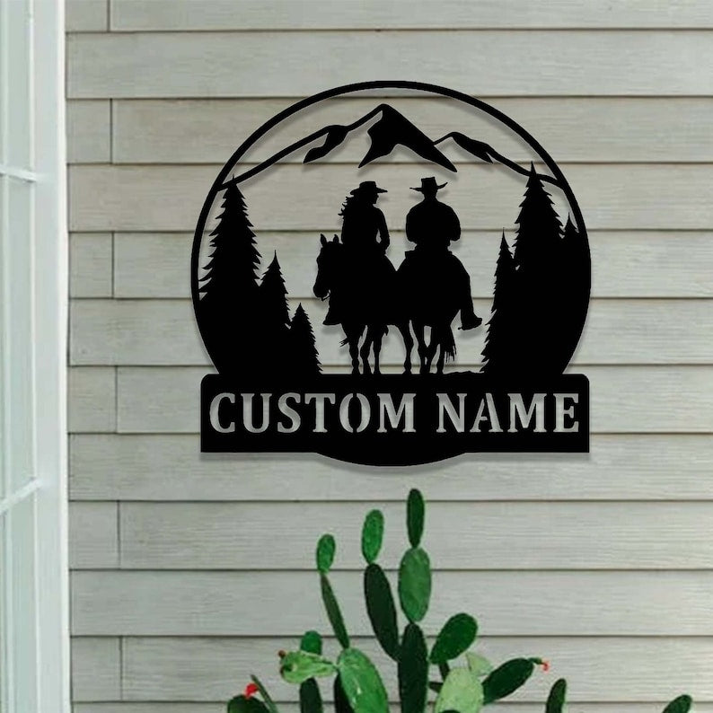 Custom Cowboy Cowgirl Metal Sign,Personalized Cowboy & Cowgirl Name Sign,Romantic Western Couple Wall Art,Home Decor for Couple's Room