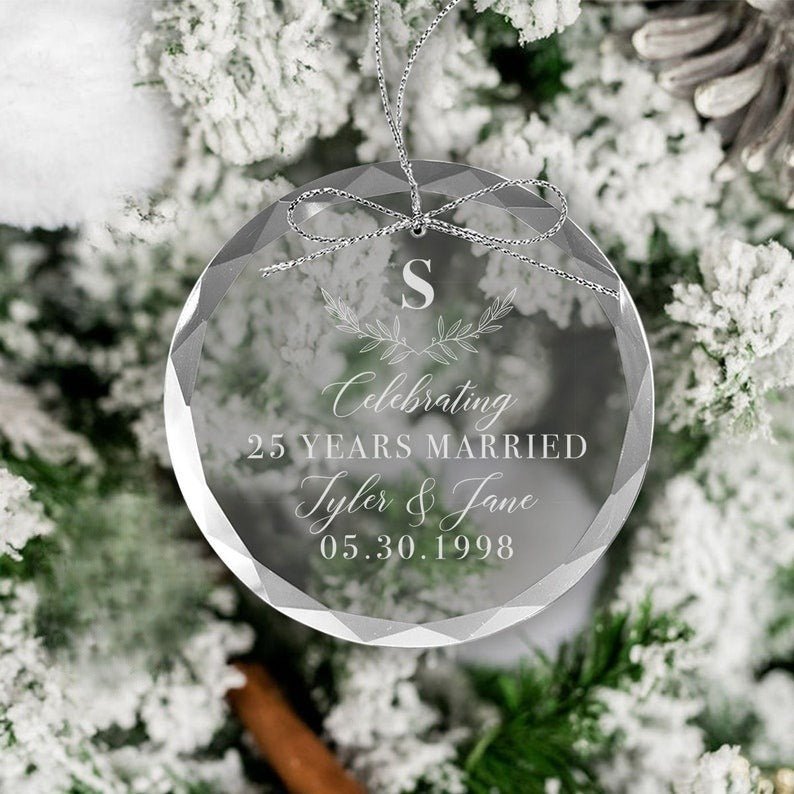 Anniversary Christmas Ornament | Crystal Glass Ornament Celebrating Years Ornament Married Christmas Ornament Anniversary Gift for Wife