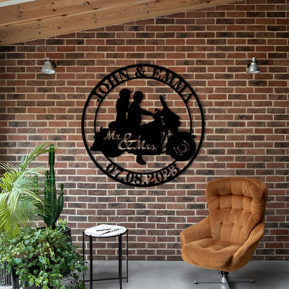 Personalized Biker Couple Metal Sign, Custom Motorcycle Rider Wall Art For Decor,Anniversary Gift,Wedding Gift Motorcylce,Biker Couple Gift