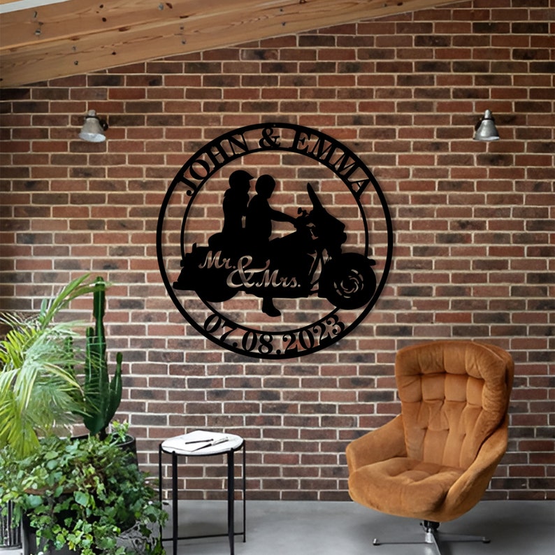 Personalized Biker Couple Metal Sign, Custom Motorcycle Rider Wall Art For Decor,Anniversary Gift,Wedding Gift Motorcylce,Biker Couple Gift