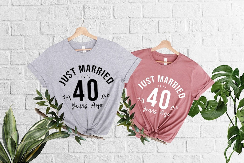 Just Married 40 Years Ago T-Shirt,40th Anniversary Gift,Personalized Couple Matching Tees, Husband And Wife Shirts,Married Custom Years Ago