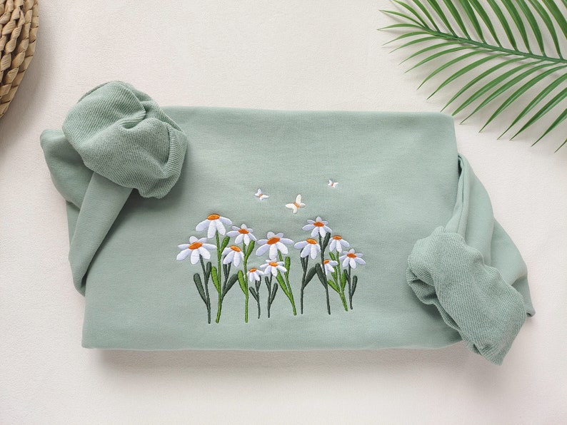 Daisies And Butterfly Embroidered Sweatshirt, Butterfly Sweatshirt,Crewneck Sweatshirt,Embroidery Patterns,Flower Embroidery, Best Gift il_794xN.5055265054_mujy.jpg