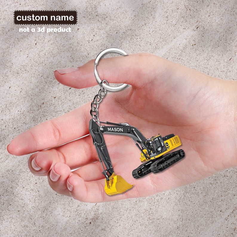 Excavator Personalized Keychain, Excavator 2D Flat Keychain, Excavator Driver Gift