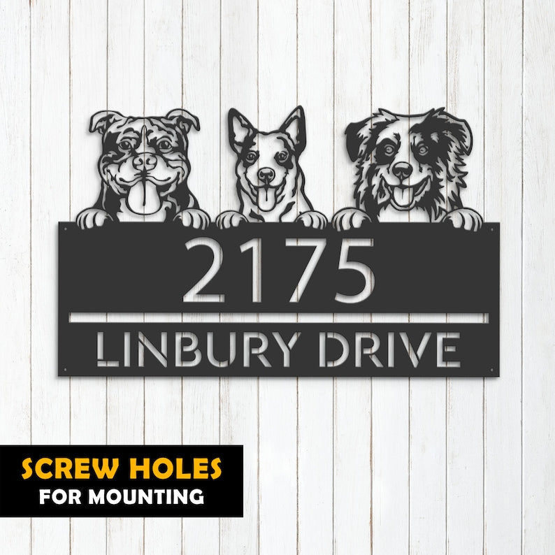 Personalized peeking dogs, puppy Metal Address Sign House number Hanging Address Plaque Yard Sign Outdoor decor Garden Stake