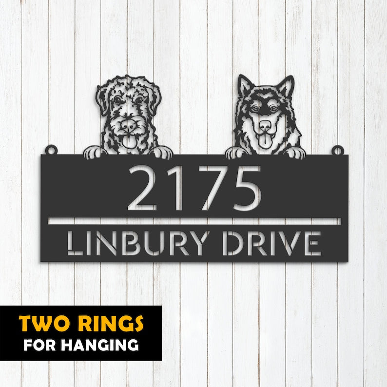 Personalized peeking dogs, puppy Metal Address Sign House number Hanging Address Plaque Yard Sign Outdoor decor Garden Stake