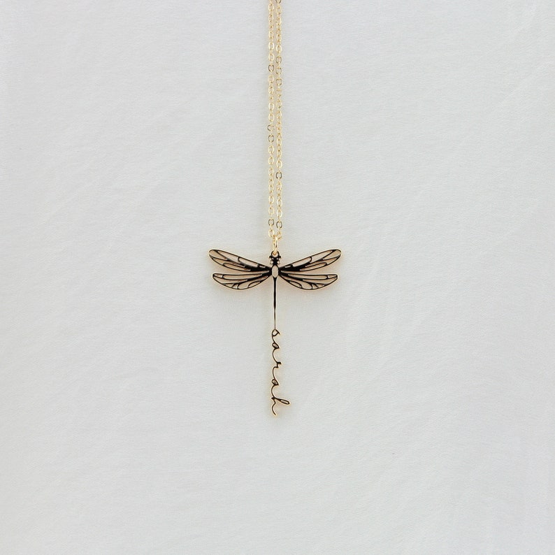 Custom Dragonfly Necklace with Name, Minimalist Dainty Personalized Dragonfly Necklace, Necklace for Women, Memorial Gift for Her/Mom