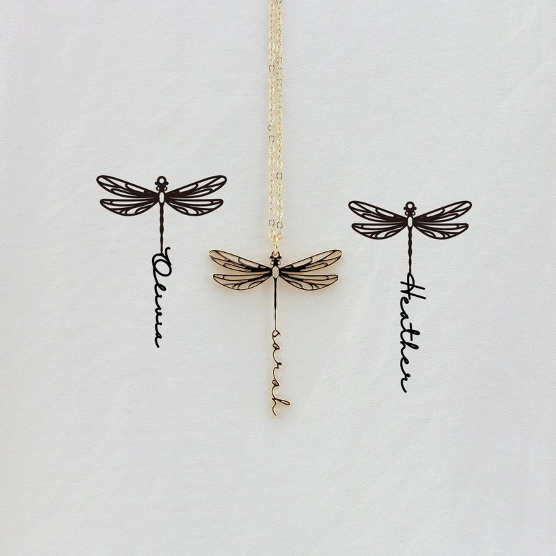 Custom Dragonfly Necklace with Name, Minimalist Dainty Personalized Dragonfly Necklace, Necklace for Women, Memorial Gift for Her/Mom