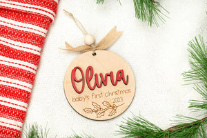 First Christmas Wooden Personalized Baby Ornament Wood Baby Keepsake Ornament Baby's First Christmas Ornament New Baby Gift Baby Shower Gift