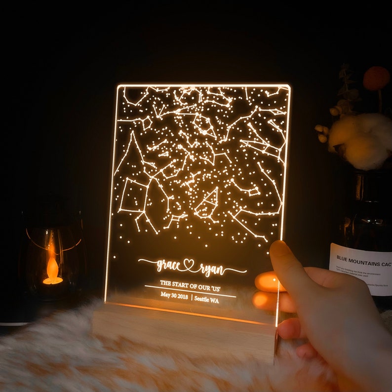 Custom star map by date, Star map night light, Personalized constellation map, Night sky by date, Engagement gift for him and her