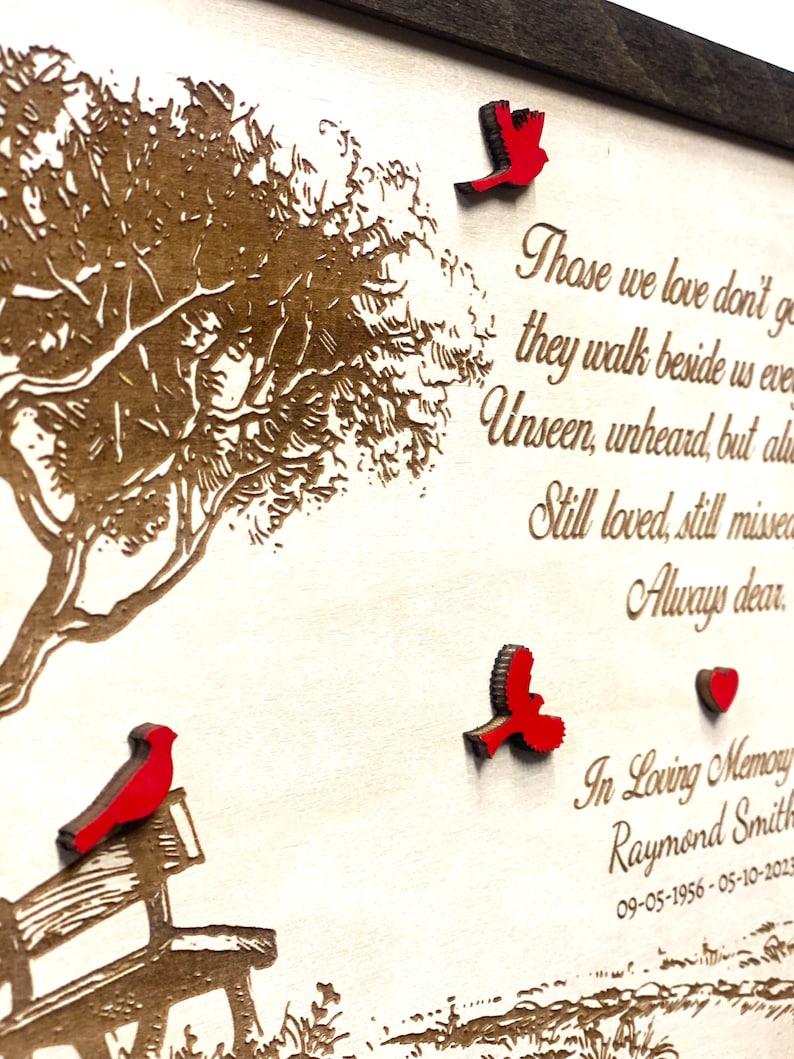 Wood Cardinal Memorial Plaque Personalized Bereavement Gift, Sympathy Gift, Custom Memorial Wall Decor, Loss of Loved One Gift, In Memory