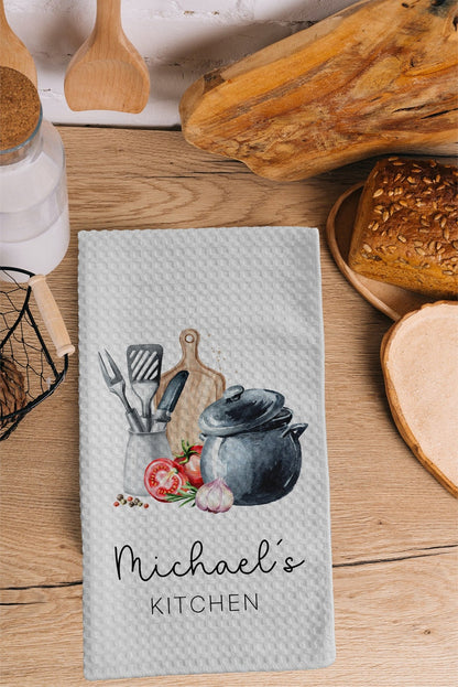 Personalized Kitchen Towel | Custom Tea Towel | Utensil Dish Towel Bundle | Kitchen Decor | Hand Towel Gift Set | Waffle Weave Dishcloth