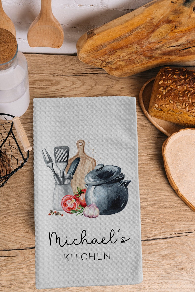 Personalized Kitchen Towel | Custom Tea Towel | Utensil Dish Towel Bundle | Kitchen Decor | Hand Towel Gift Set | Waffle Weave Dishcloth