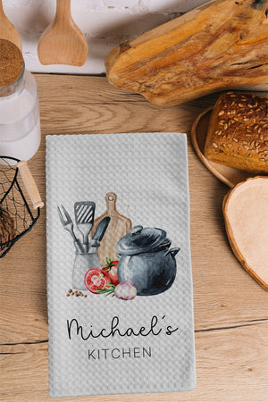 Personalized Kitchen Towel | Custom Tea Towel | Utensil Dish Towel Bundle | Kitchen Decor | Hand Towel Gift Set | Waffle Weave Dishcloth