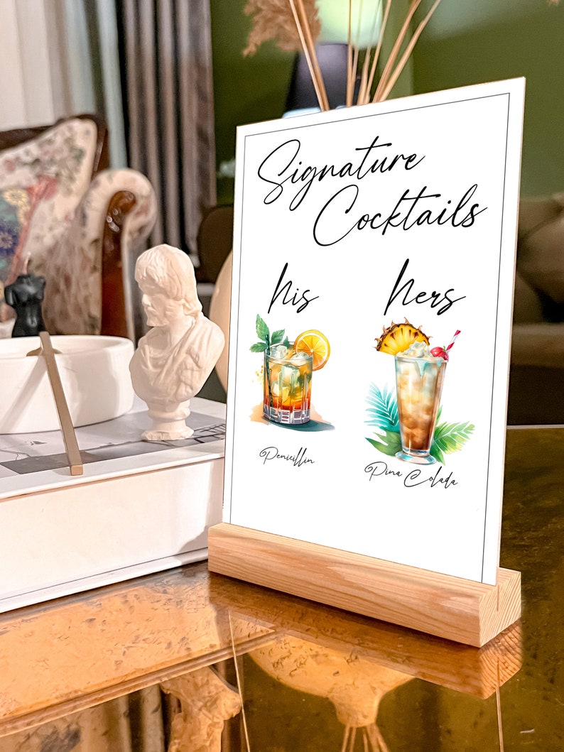 Personalized Cocktail Decoration, Custom Signature Drink Sign, Acrylic Wedding Bar Sign, Drink Stand Sign, Party Decoration, His and Hers