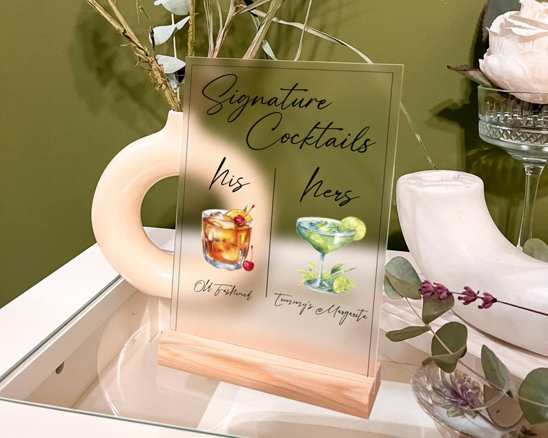Personalized Cocktail Decoration, Custom Signature Drink Sign, Acrylic Wedding Bar Sign, Drink Stand Sign, Party Decoration, His and Hers