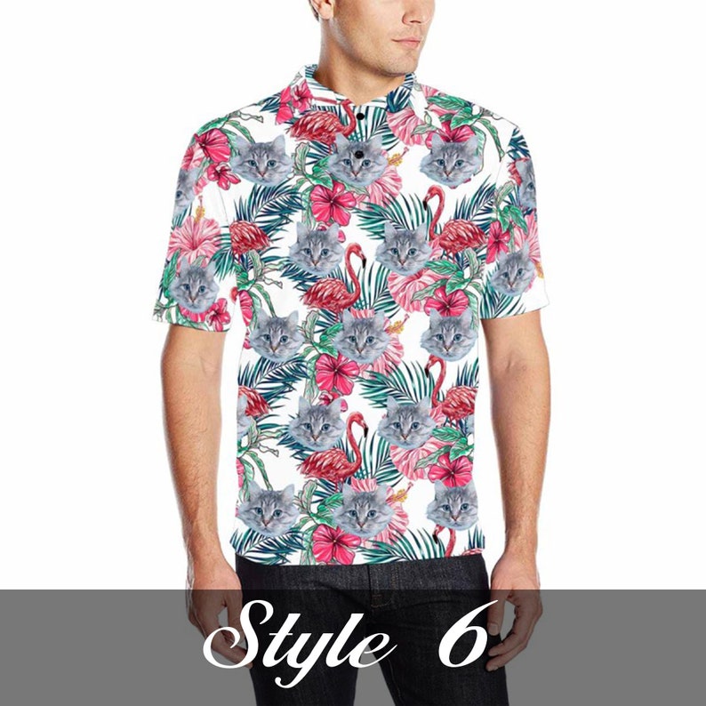 Personalized Hawaiian Polo Shirt with Face, Custom Photo/Logo Polo Shirt for Men, Custom Face Shirt, Custom Short Sleeve, Gift for Dad