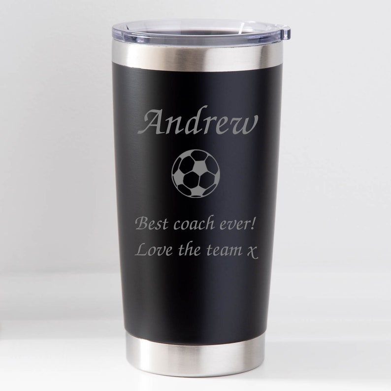 Personalised Football Travel Cup Mug Hot Cold Gifts Ideas Birthdays Christmas Father's Day Best Coach Manager End Of Season Footy