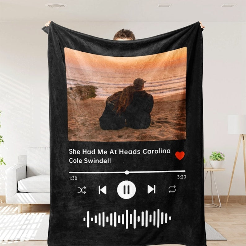 Custom Blanket your photo & music favorite song, Personalized Photo Blanket, Picture Blanket, Minky Blanket Wedding Gift, Couples Gift