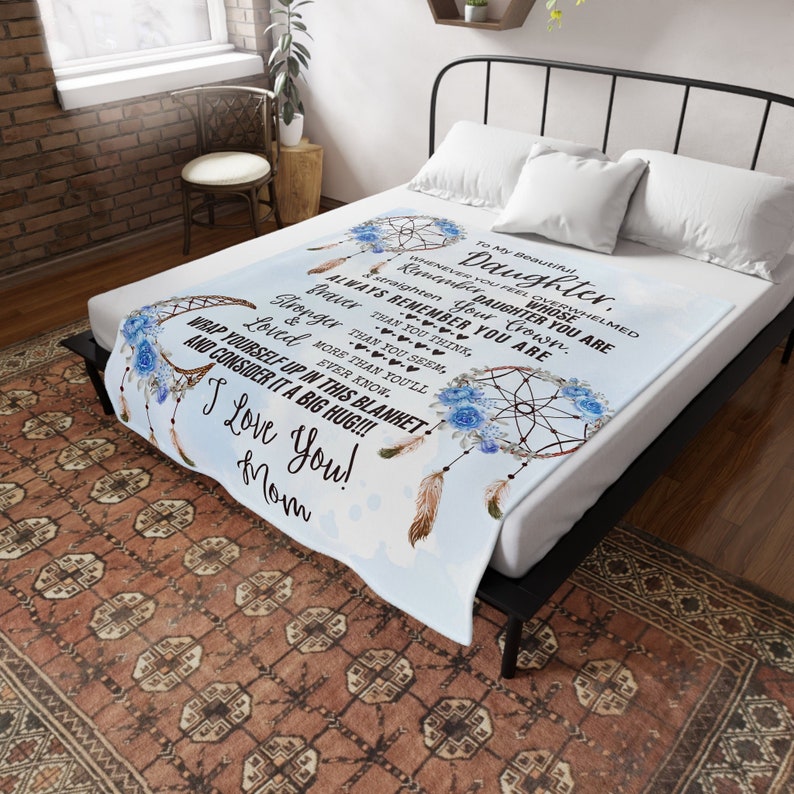 Dreamcatcher Blue Daughter Blanket from Mom Custom Blanket for daughter from Dad Sherpa blanket Custom Birthday Gifts Blanket Christmas gift