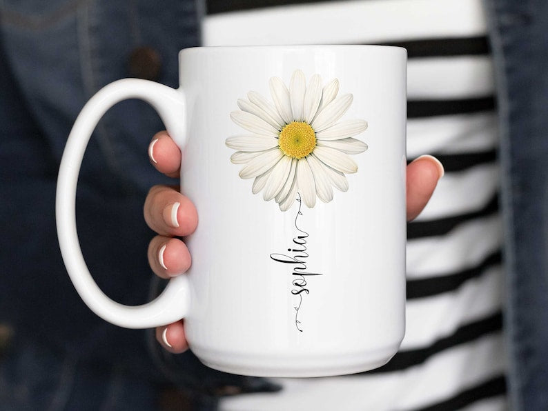 Daisy Name Mug, Daisy Gifts, Daisy Flower Mug Personalized, Daisies Gift, Daisy Lover Mug, Daisy Coffee Cup, Custom Wildflower Floral Mug