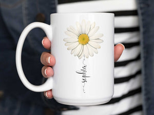 Daisy Name Mug, Daisy Gifts, Daisy Flower Mug Personalized, Daisies Gift, Daisy Lover Mug, Daisy Coffee Cup, Custom Wildflower Floral Mug